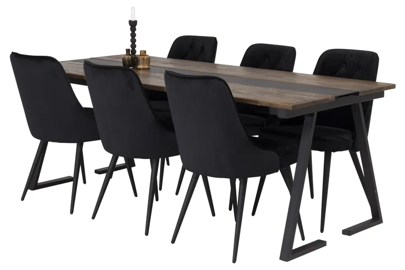 Jakarta Matgrupp 200 cm Rektangulär med 6 Velvet stolar, Svart