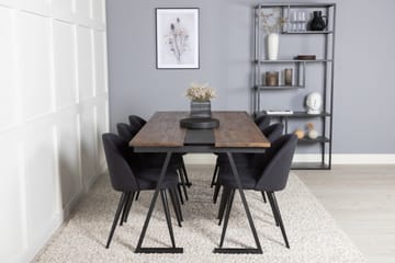 Jakarta Matgrupp 200 cm Rektangulär med 6 Velvet stolar - Svart - Möbler - Bord & matgrupp - Matgrupp