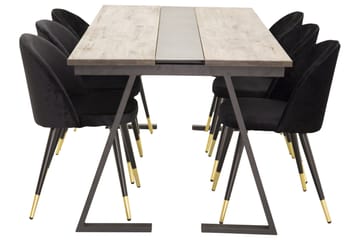 Jakarta Matgrupp 200 cm Rektangulär med 6 Velvet stolar - Svart/Guld - Möbler - Bord & matgrupp - Matgrupp