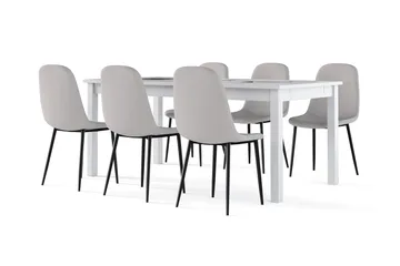 Jasmin Förlängningsbart Matbord 180 cm +  6 st Nibe stol grå med svarta ben - Vit/Grå - Möbler - Bord & matgrupp - Matgrupp