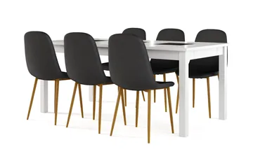 Jasmin Förlängningsbart Matbord 180 cm +  6 st Nibe stol svart med ek ben - Vit/Svart - Möbler - Bord & matgrupp - Matgrupp