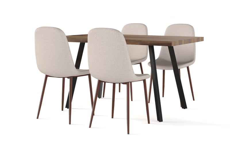 Jaunita Matbord Förlängningsbart med illäggsskiva +  4 st Naira stol beige med valnöt ben, Brun/Beige