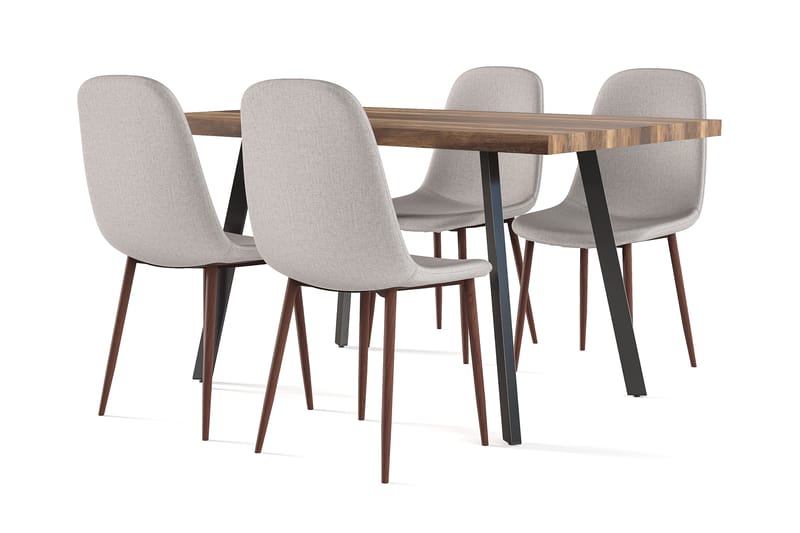 Jaunita Matbord Förlängningsbart med illäggsskiva +  4 st Naira stol grå med valnöt ben, Brun/Grå