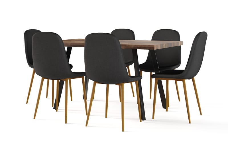 Jaunita Matbord Förlängningsbart med illäggsskiva +  4 st Naira stol svart med ek ben - Brun/Svart - Möbler - Bord & matgrupp - Matgrupp