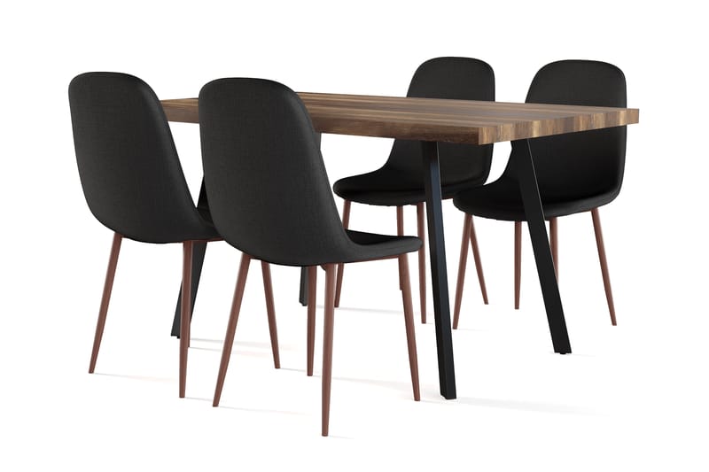 Jaunita Matbord Förlängningsbart med illäggsskiva +  4 st Naira stol svart med valnöt ben, Brun/Svart