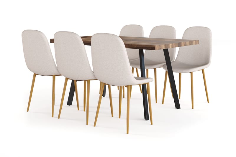 Jaunita Matbord Förlängningsbart med illäggsskiva +  6 st Naira stol beige med ek ben, Brun/Beige