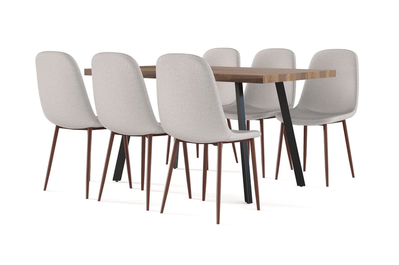 Jaunita Matbord Förlängningsbart med illäggsskiva +  6 st Naira stol beige med valnöt ben - Brun/Beige - Möbler - Bord & matgrupp - Matgrupp