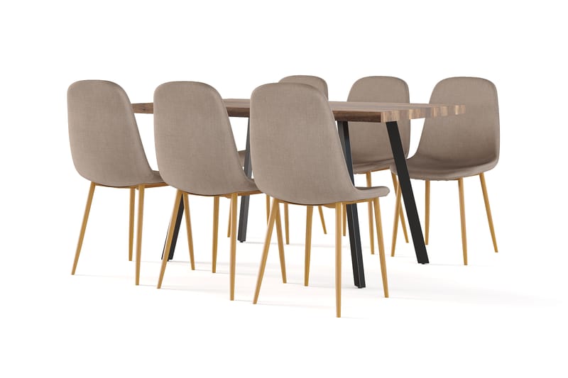 Jaunita Matbord Förlängningsbart med illäggsskiva +  6 st Naira stol brun med ek ben, Brun