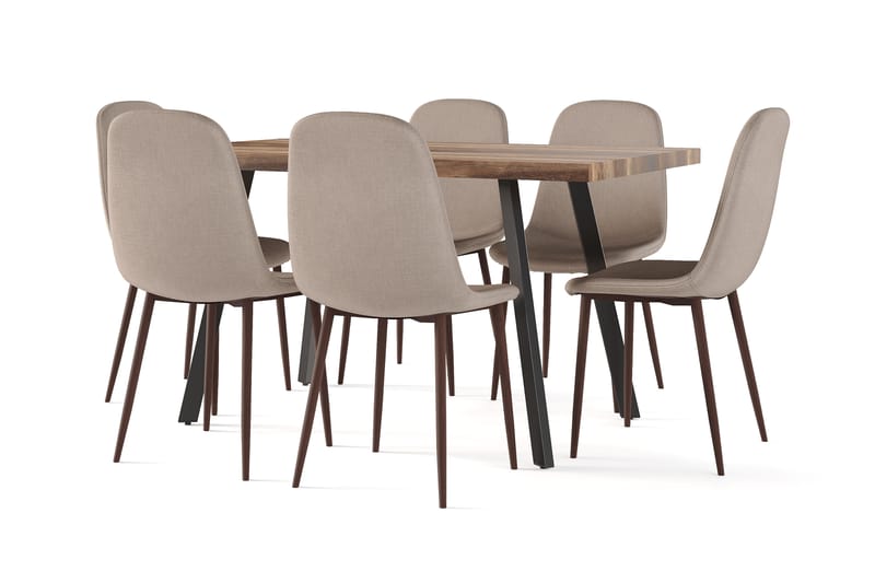 Jaunita Matbord Förlängningsbart med illäggsskiva +  6 st Naira stol brun med valnöt ben, Brun