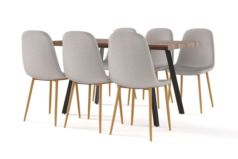 Jaunita Matbord Förlängningsbart med illäggsskiva +  6 st Naira stol grå med ek ben, Brun/Grå