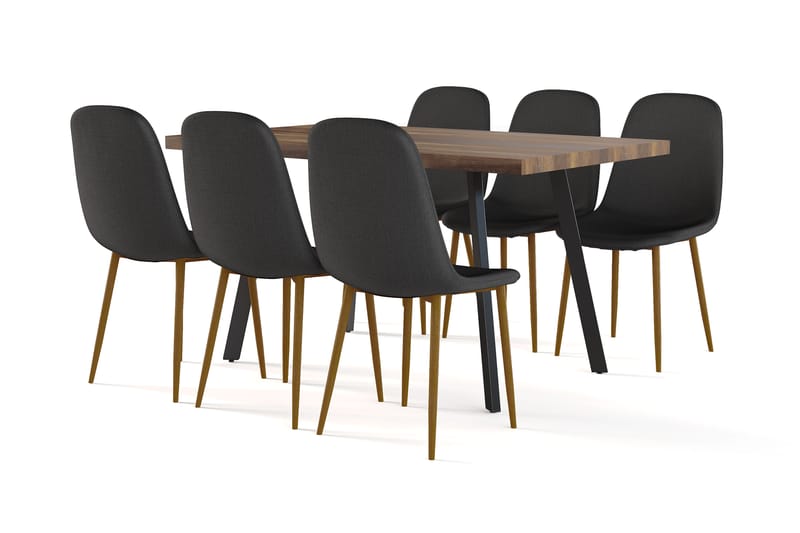 Jaunita Matbord Förlängningsbart med illäggsskiva +  6 st Naira stol svart med ek ben, Brun/Svart