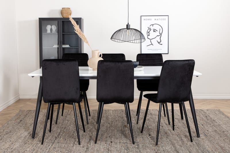 Jimmy Matgrupp 195 cm Rektangulär med 6 Windu Lyx stolar, Svart