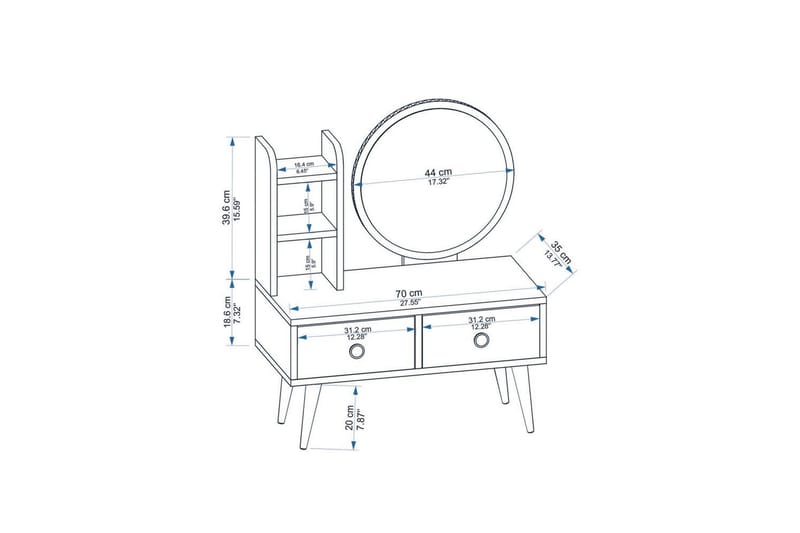 Jorvan Sminkbord 70 cm - Vit/Blå - Möbler - Bord & matgrupp - Sminkbord & toalettbord