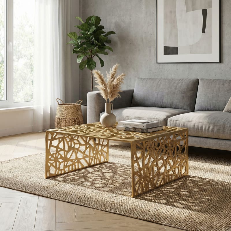 Junino 60 cm Kvadratiskt Soffbord i Metall - Guld - Möbler - Bord & matgrupp - Soffbord