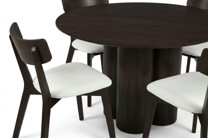 Juno Matgrupp 110 cm runt i Rökt Ek med 4 Amelia Matstolar med Dyna - Rökt Ek/Beige - Möbler - Bord & matgrupp - Matgrupp