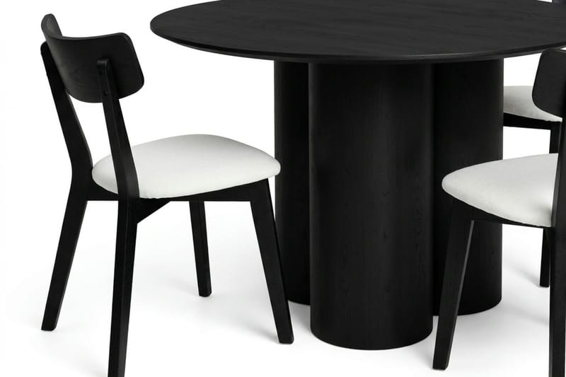 Juno Matgrupp 110 cm runt i Svart med 4 Amelia Matstolar med Dyna - Svart/Beige - Möbler - Bord & matgrupp - Matgrupp