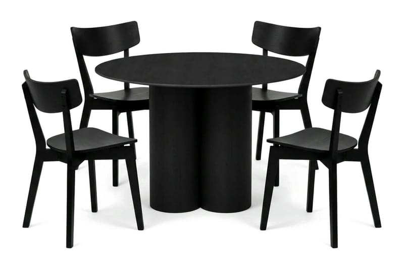 Juno Matgrupp 110 cm runt i Svart med 4 Amelia Matstolar - Svart - Möbler - Bord & matgrupp - Matgrupp