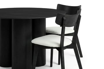 Juno Matgrupp 130 cm runt i Svart med 6 Amelia Matstolar med Dyna - Svart/Beige - Möbler - Bord & matgrupp - Matgrupp