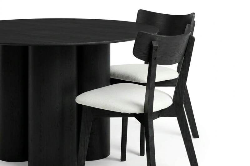 Juno Matgrupp 130 cm runt i Svart med 6 Amelia Matstolar med Dyna - Svart/Beige - Möbler - Bord & matgrupp - Matgrupp