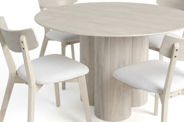 Juno Matgrupp 130 cm runt Vitlaserad med 6 Ameli Matstolar med Dyna - Vitlaserad/Beige - Möbler - Bord & matgrupp - Matgrupp