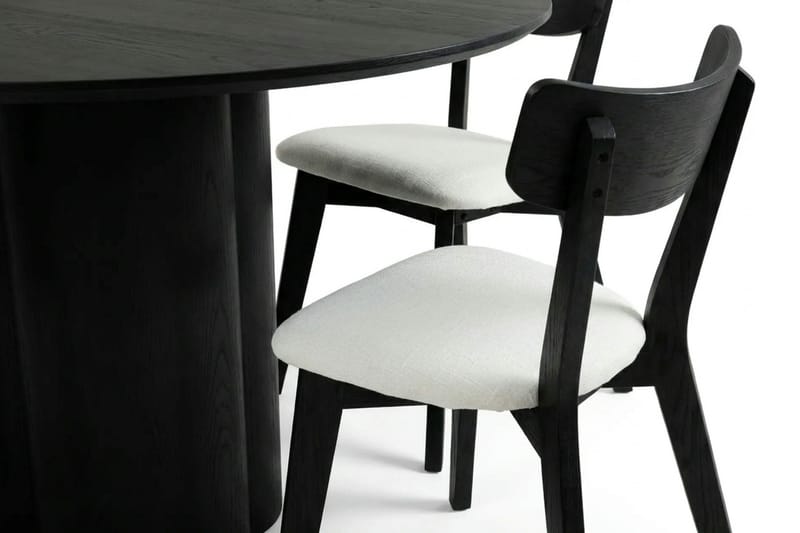 Juno Matgrupp 150 cm runt i Svart med 6 Amelia Matstolar med Dyna - Svart/Beige - Möbler - Bord & matgrupp - Matgrupp