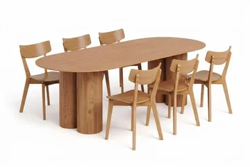 Juno Matgrupp 220 cm rektangulärt i Ek med 6 Amelia Matstolar - Ek - Möbler - Bord & matgrupp - Matgrupp