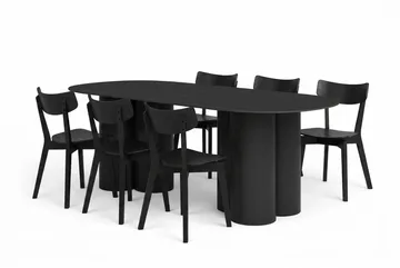 Juno Matgrupp 220 cm rektangulärt i Svart med 6 Amelia Matstolar