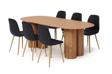 Juno Matgrupp rektangulärt 220 cm Ek med 6 Nibe Matstolar - Ek - Möbler - Bord & matgrupp - Matgrupp