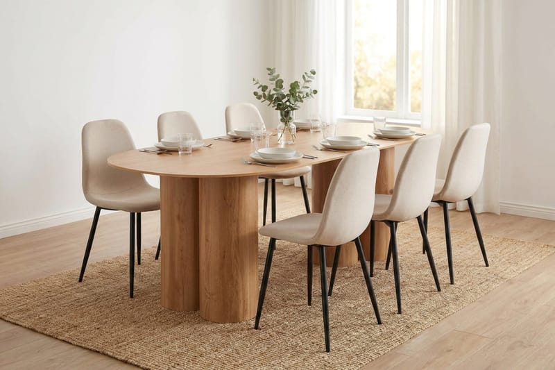 Juno Matgrupp rektangulärt 220 cm Ek med 8 Nibe Matstolar - Ek - Möbler - Bord & matgrupp - Matgrupp
