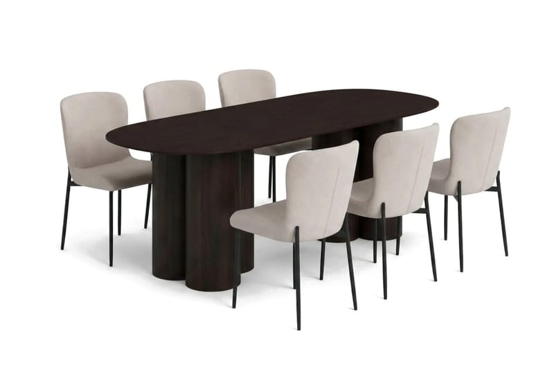 Juno Matgrupp rektangulärt 220 cm Rökt Ek med 6 Elsie Matstolar - Rökt ek/Beige - Möbler - Bord & matgrupp - Matgrupp