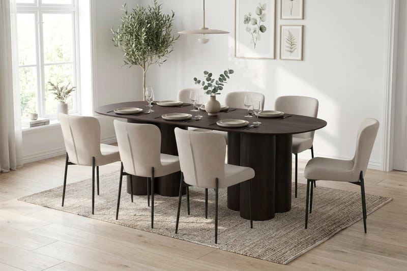 Juno Matgrupp rektangulärt 220 cm Rökt Ek med 6 Elsie Matstolar - Rökt ek/Beige - Möbler - Bord & matgrupp - Matgrupp