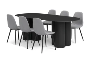 Juno Matgrupp rektangulärt 220 cm Svart med 6 Nibe Matstolar - Svart - Möbler - Bord & matgrupp - Matgrupp