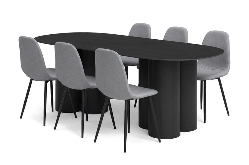 Juno Matgrupp rektangulärt 220 cm Svart med 6 Nibe Matstolar - Svart - Möbler - Bord & matgrupp - Matgrupp