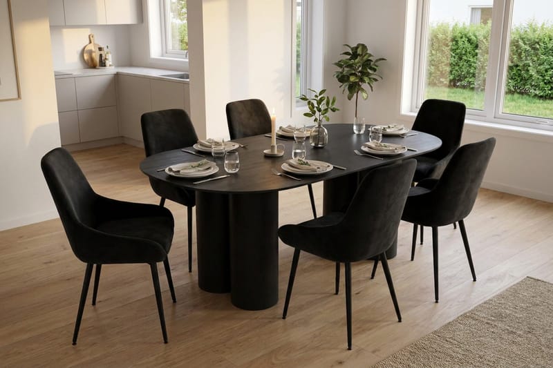 Juno Matgrupp rektangulärt 220 cm Svart med 8 Alsarp Matstolar - Svart - Möbler - Bord & matgrupp - Matgrupp