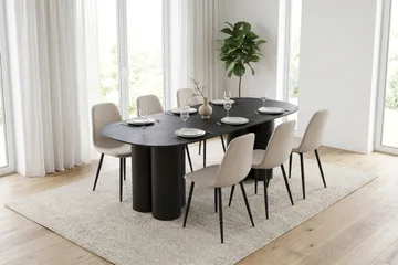 Juno Matgrupp rektangulärt 220 cm Svart med 8 Nibe Matstolar - Svart - Möbler - Bord & matgrupp - Matgrupp