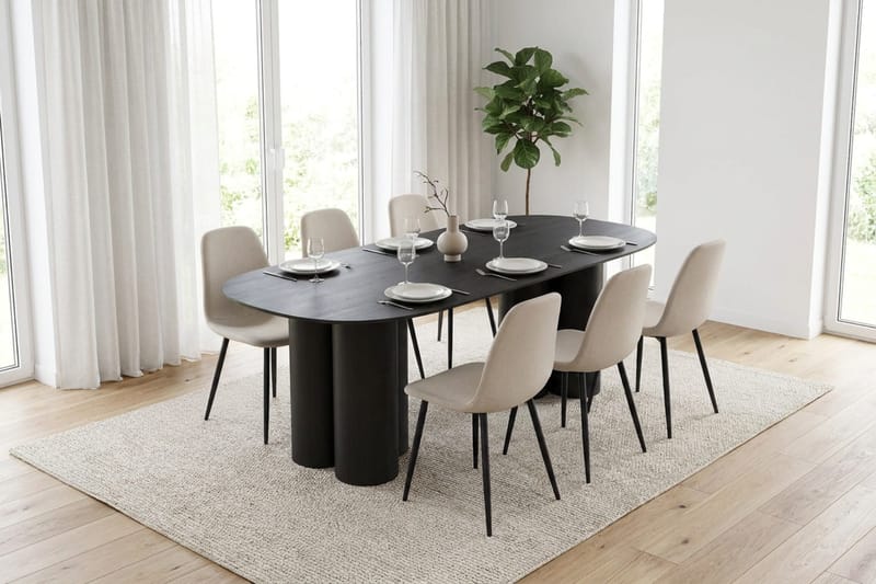 Juno Matgrupp rektangulärt 220 cm Svart med 8 Nibe Matstolar - Svart - Möbler - Bord & matgrupp - Matgrupp