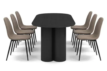 Juno Matgrupp rektangulärt 220 cm Svart med 8 Nibe Matstolar - Svart - Möbler - Bord & matgrupp - Matgrupp