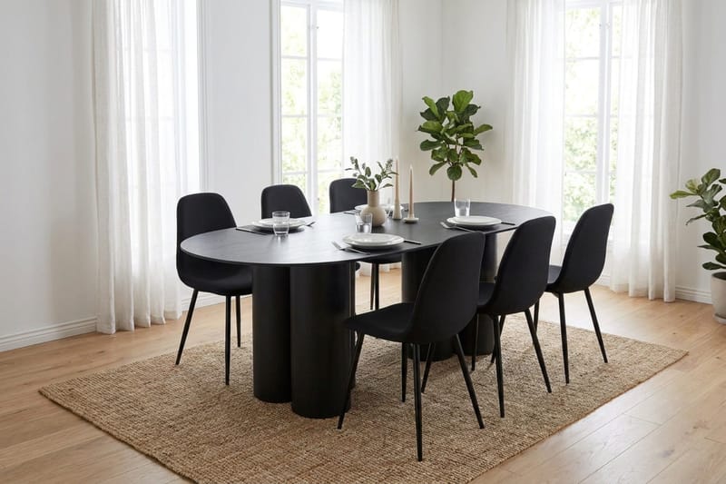 Juno Matgrupp rektangulärt 220 cm Svart med 8 Nibe Matstolar - Svart - Möbler - Bord & matgrupp - Matgrupp