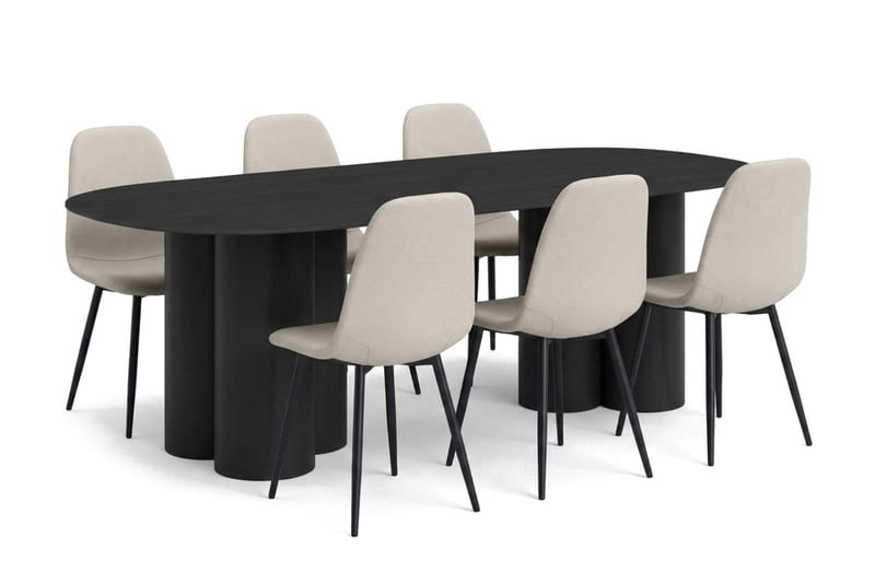Juno Matgrupp rektangulärt 220 cm Svart med 8 Nibe Matstolar - Svart - Möbler - Bord & matgrupp - Matgrupp