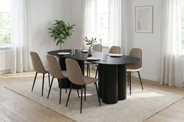 Juno Matgrupp rektangulärt 220 cm Svart med 8 Nibe Matstolar - Svart - Möbler - Bord & matgrupp - Matgrupp