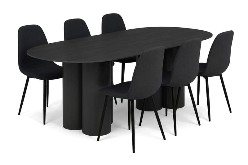 Juno Matgrupp rektangulärt 220 cm Svart med 8 Nibe Matstolar - Svart - Möbler - Bord & matgrupp - Matgrupp
