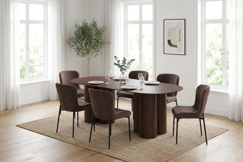 Juno Matgrupp rektangulärt 220 cm Valnöt med 6 Elsie Matstolar - Valnöt - Möbler - Bord & matgrupp - Matgrupp