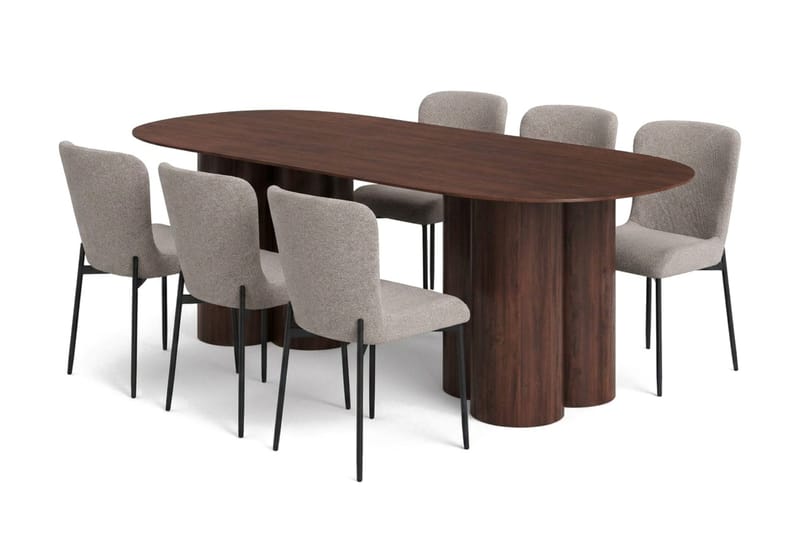 Juno Matgrupp rektangulärt 220 cm Valnöt med 6 Elsie Matstolar - Valnöt/Ljusgrå - Möbler - Bord & matgrupp - Matgrupp