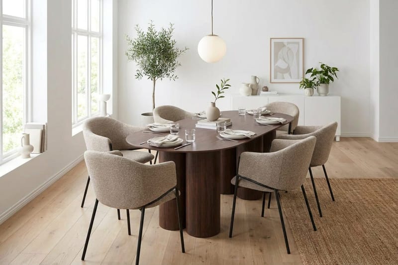 Juno Matgrupp rektangulärt 220 cm Valnöt med 6 Filip Matstolar - Valnöt - Möbler - Bord & matgrupp - Matgrupp