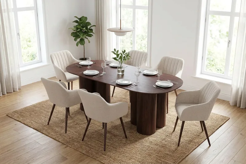 Juno Matgrupp rektangulärt 220 cm Valnöt med 6 Filippa Matstolar - Valnöt - Möbler - Bord & matgrupp - Matgrupp