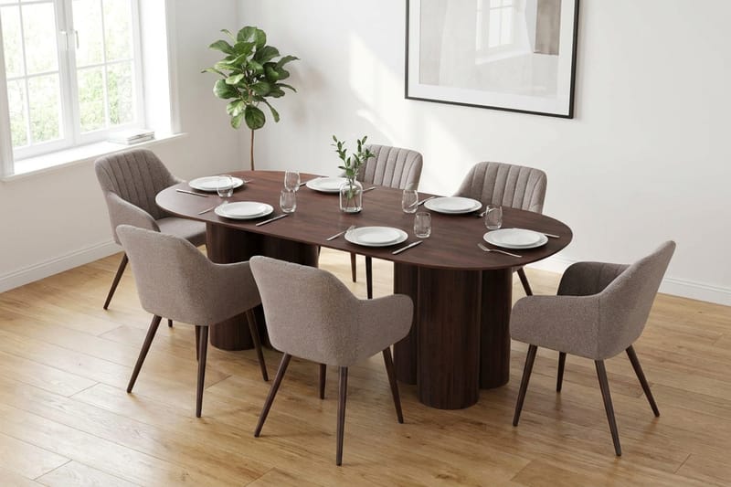 Juno Matgrupp rektangulärt 220 cm Valnöt med 6 Filippa Matstolar - Valnöt - Möbler - Bord & matgrupp - Matgrupp