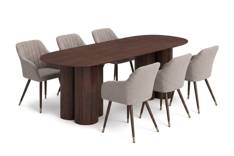 Juno Matgrupp rektangulärt 220 cm Valnöt med 6 Filippa Matstolar - Valnöt - Möbler - Bord & matgrupp - Matgrupp