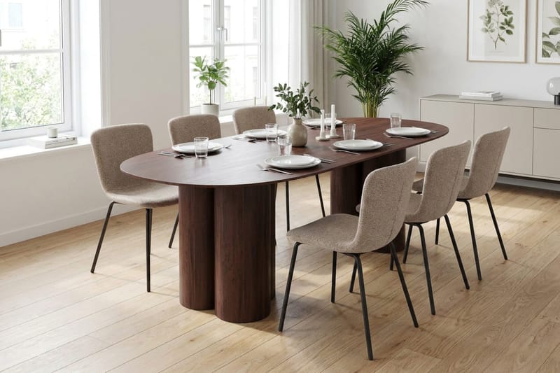Juno Matgrupp rektangulärt 220 cm Valnöt med 6 Katy Matstolar - Valnöt - Möbler - Bord & matgrupp - Matgrupp
