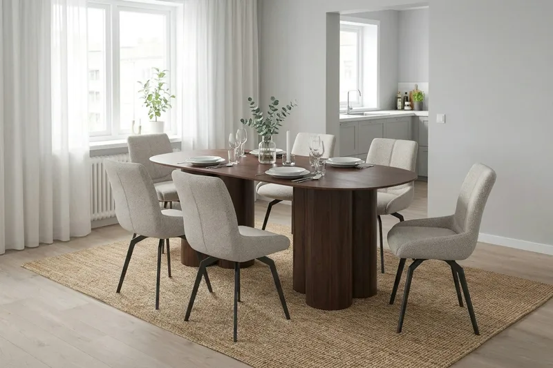 Juno Matgrupp rektangulärt 220 cm Valnöt med 6 Mora Matstolar - Valnöt - Möbler - Bord & matgrupp - Matgrupp