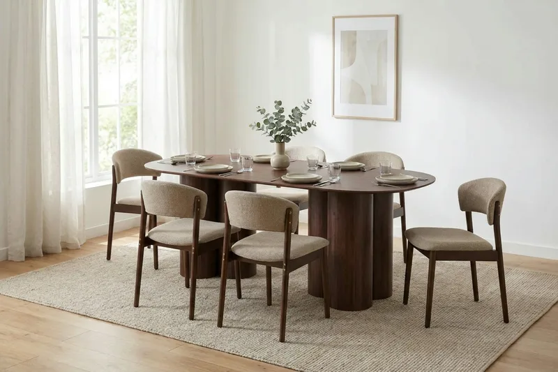 Juno Matgrupp rektangulärt 220 cm Valnöt med 6 Nala Matstolar - Valnöt - Möbler - Bord & matgrupp - Matgrupp